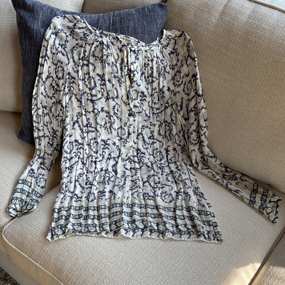 Lucky Brand Blue and Cream Relaxed Blouse
